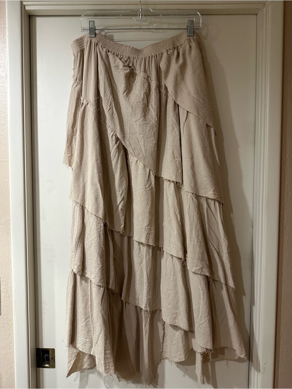Polagram Tiered Maxi Skirt in Light Beige